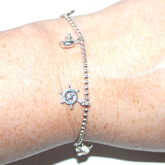 Sterling Silver Nautical Ball Chain Bracelet - Picture 1 of 5